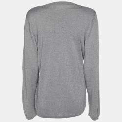 Pre Owned Marina Sport by Marina Rinaldi Grey/Silver Lurex Knit Button Front Sweater L
