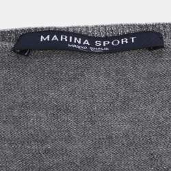 Pre Owned Marina Sport by Marina Rinaldi Grey/Silver Lurex Knit Button Front Sweater L