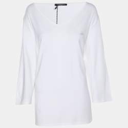 Pre Owned Marina Sport by Marina Rinaldi White Jersey Logo V Neck Top L