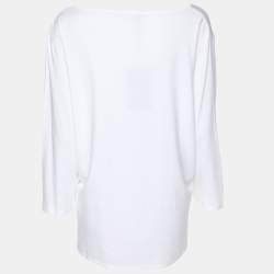 Pre Owned Marina Sport by Marina Rinaldi White Jersey Logo V Neck Top L