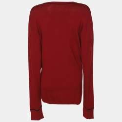 Pre Owned Marina Sport by Marina Rinaldi Red Stretch Knit V Neck Sweater XL