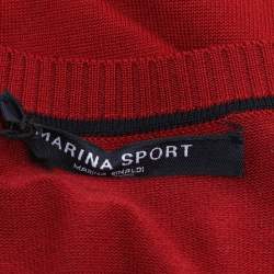 Pre Owned Marina Sport by Marina Rinaldi Red Stretch Knit V Neck Sweater XL