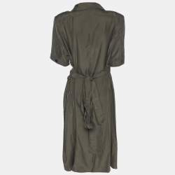 Pre Owned Marina Rinaldi Green Satin Wrap Around Midi Dress L