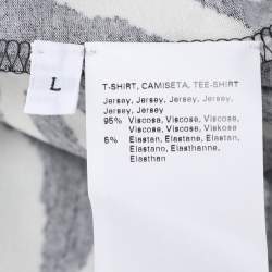 Pre Owned Marina Rinaldi Black/White Zebra Print Jersey V Neck Tops L