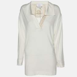 Pre Owned Voyage by Marina Rinaldi Cream Stretch Knit V Neck Tops L