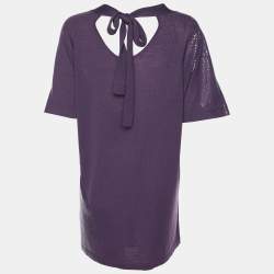 Pre Owned Marina Rinaldi Purple Stretch Knit Sequin Neck Tie Tops L