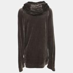 Pre Owned Voyage by Marina Rinaldi Grey Velvet Drawstring Hoodie Jacket L