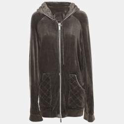 Pre Owned Voyage by Marina Rinaldi Grey Velvet Drawstring Hoodie Jacket L