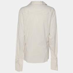 مملوكة مسبقًا Marina Sport by Marina Rinaldi Beige Stripe Cotton Blend Long Sleeve Shirt L