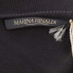 Pre Owned بلوزة مارينا رينالدي رمادي غامق تريكوت مطاطي برقبة دائرية مقاس كبير جدا