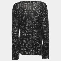 مملوكة مسبقًا سترة مارينا رينالدي سوداء/أبيض عاجي مطاطية محبوكة برقبة دائرية مقاس كبير