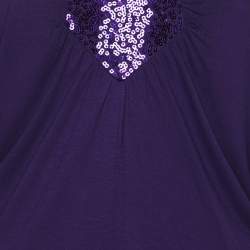 Pre Owned Marina Sport by Marina Rinaldi Purple Jersey Sequin Embellished V Neck Tops XL