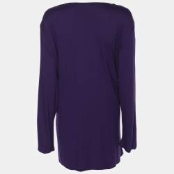 Pre Owned Marina Sport by Marina Rinaldi Purple Jersey Sequin Embellished V Neck Tops XL