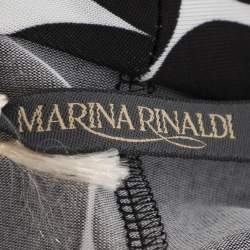 Pre Owned Marina Rinaldi Black/White Printed Jersey Knot Front Top XL
