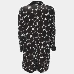 Pre Owned Marina Rinaldi Black/White Printed Jersey Knot Front Top XL