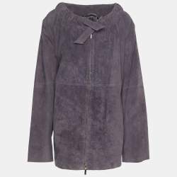Pre Owned Marina Rinaldi Amethyst Smoke Suede Frill Collar Jacket L