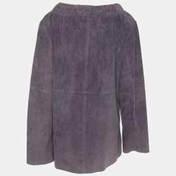 Pre Owned Marina Rinaldi Amethyst Smoke Suede Frill Collar Jacket L