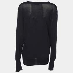 Pre Owned سترة مارينا رينالدي كحلي مطاطي محبوكة برقبة على شكل حرف V مقاس كبير