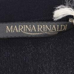 Pre Owned سترة مارينا رينالدي كحلي مطاطي محبوكة برقبة على شكل حرف V مقاس كبير