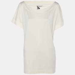 مملوكة مسبقًا بلوزة مارينا رينالدي بياقة دائرية وأكمام قصيرة من قماش الجيرسي باللون الكريمي مقاس كبير