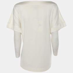 مملوكة مسبقًا بلوزة مارينا رينالدي بياقة دائرية وأكمام قصيرة من قماش الجيرسي باللون الكريمي مقاس كبير