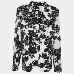Pre Owned Marina Rinaldi Black/White Ottoman Print Single Breasted Blazer L