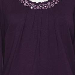 Pre Owned سترة مارينا رينالدي بنفسجي محبوك مطاطي مزيّنة بالكريستال مقاس كبير