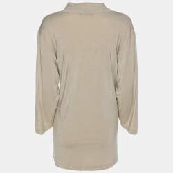 Pre Owned Marina Rinaldi Metallic Beige Lurex Knit Knot Front Shirt L