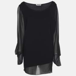 Pre Owned Marina Rinaldi Black Jersey and Chiffon Sleeves Tops L