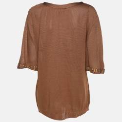 مملوكة مسبقًا Marina Rinaldi Brown Stretch Knit 3/4 Sleeve Sweater XL