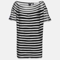 Pre Owned Marina Rinaldi Midnight Blue/White Jersey Ribbon Scoop Neck Tops XL