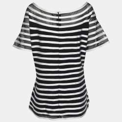 مملوكة مسبقًا توب جيرسي مارينا رينالدي شريط كحلي/أبيض بياقة مستديرة مقاس كبير جدًا