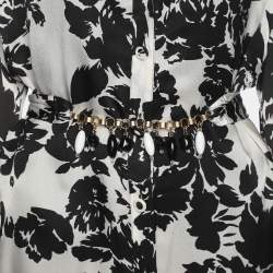 Pre Owned قميص مارينا رينالدي شيفون بأكمام طويلة مطبوع بالأبيض والأسود مقاس كبير