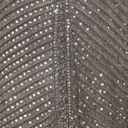 Pre Owned Marina Rinaldi Grey Knit Sequins Long Sleeve Cardigan L