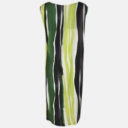 مملوكة مسبقًا Marina Rinaldi Multicolor Striped Silk Sleeveless Dress L