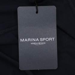 Pre Owned تي شيرت مارينا سبورت من مارينا رينالدي جيرسي أزرق كحلي برقبة على شكل حرف V بأكمام طويلة مقاس كبير