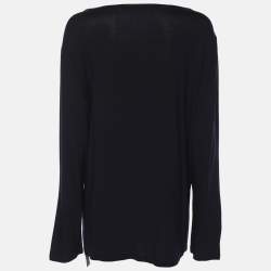 Pre Owned تي شيرت مارينا سبورت من مارينا رينالدي جيرسي أزرق كحلي برقبة على شكل حرف V بأكمام طويلة مقاس كبير