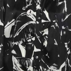Pre Owned Marina Rinaldi Black/White Printed Silk Button Front Dress L
