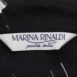 Pre Owned Marina Rinaldi Black/White Printed Silk Button Front Dress L