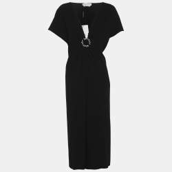 Pre Owned Marina Rinaldi Black Crepe Embellished Dress L