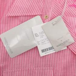 Pre Owned Marina Rinaldi Pink Striped Cotton Button Front Short Sleeve Shirt L