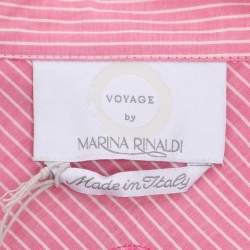 Pre Owned Marina Rinaldi Pink Striped Cotton Button Front Short Sleeve Shirt L