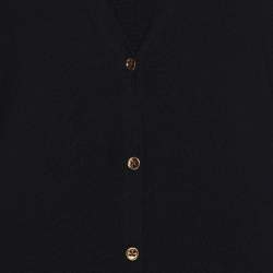 Pre Owned Marina Sport by Marina Rinaldi Navy Blue Stretch Knit Button Front Sweater L 