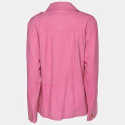 Pre Owned Marina Sport by Marina Rinaldi Pink Leather Breasted Blazer L