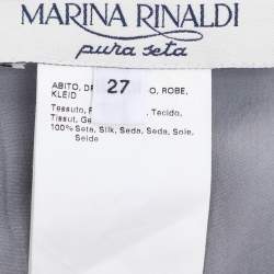 Pre Owned Marina Rinaldi Grey/Black Satin Ornate Print Embellished Sleeveless Midi Dress L