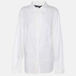 مملوكة مسبقًا قميص بأكمام طويلة مارينا سبورت من مارينا رينالدي بقطن مخلوط بتفاصيل أوريغامي أبيض مقاس كبير