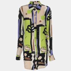 Pre Owned Marina Rinaldi Multicolor Printed Silk Shirt L