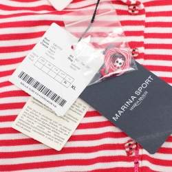 Pre Owned Marina Sport by Marina Rinaldi Red/White Striped Knit Polo T-Shirt XL