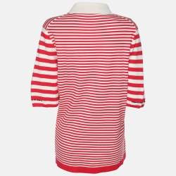 Pre Owned Marina Sport by Marina Rinaldi Red/White Striped Knit Polo T-Shirt XL