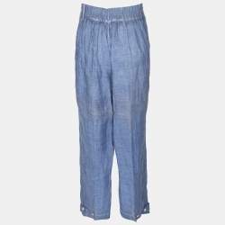 Pre Owned Voyage by Marina Rinaldi Blue Linen Trousers L